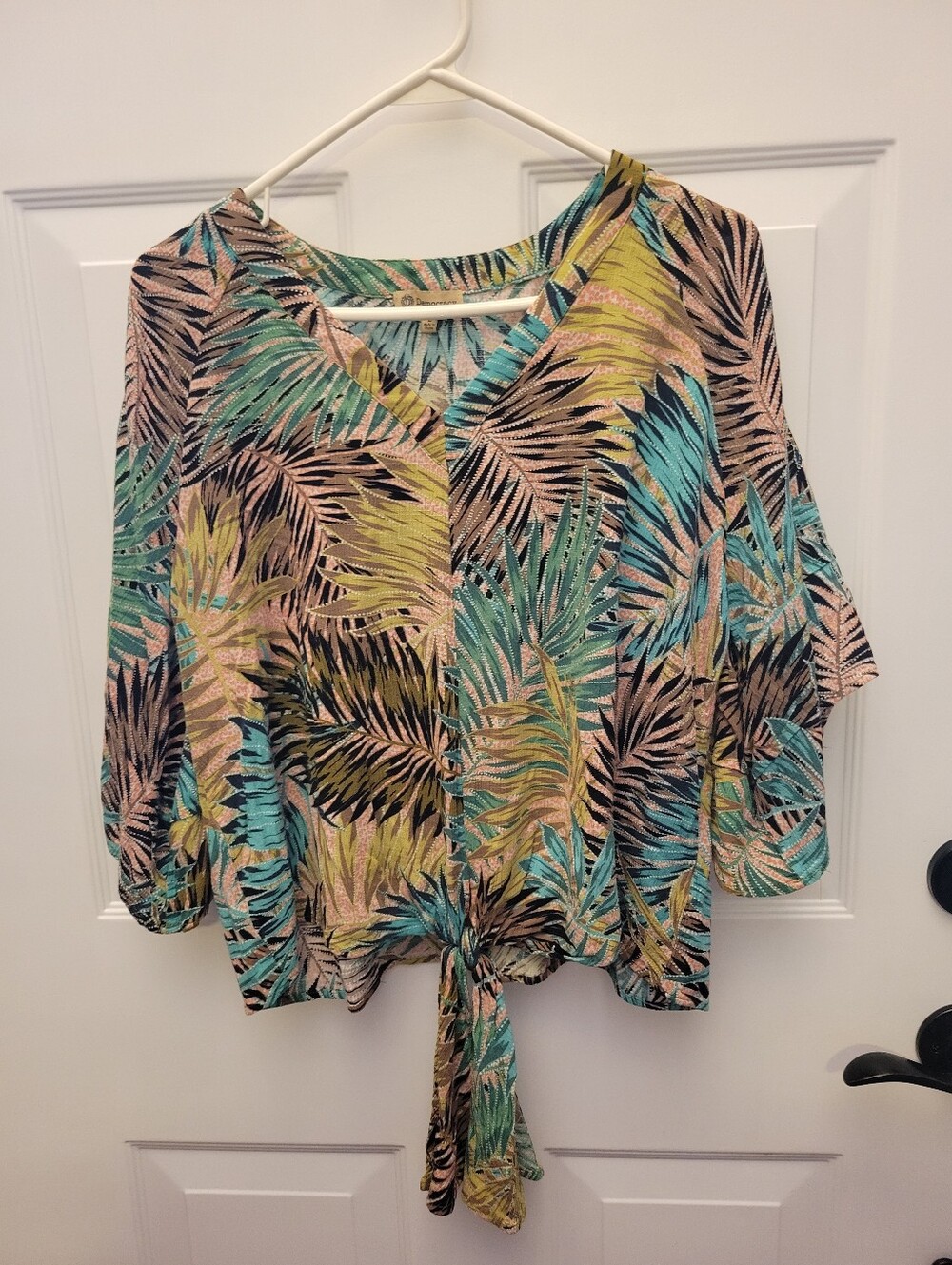 Democracy Tropical Tie-Front Women’s Top in Teal & Green